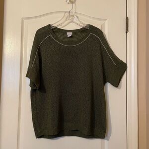 Chicos Womens Chunky Boho Scandi Indie Mesh Open Knit Sweater Top Olive Size L 2